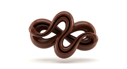 Naklejka premium Abstract infinity shape made of smooth dark chocolate against white background