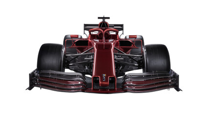 Naklejka premium Shiny red carbon fiber Formula 1 race car front view, isolated on transparent background