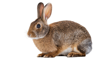 Obraz premium Brown rabbit with fluffy fur sitting, isolated on transparent background