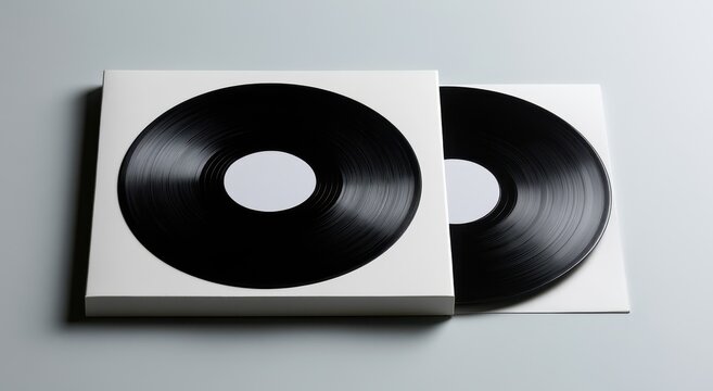 Double vinyl record album mockup with blank white sleeves on a gray background