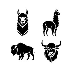 Obraz premium Llama, alpaca, bison, and yak minimalist geometric animal vector set