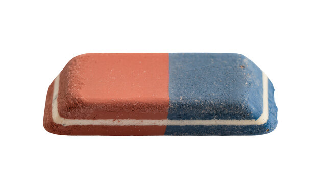 Dual-colored rectangular eraser with white stripe, isolated on transparent background