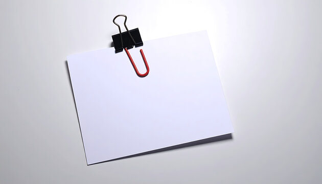 Blank white note paper attached with black binder clip for reminders and planning