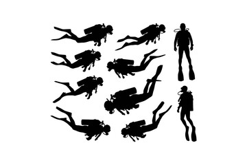 Scuba Diver Silhouettes Swimming and Posing Set © Angela