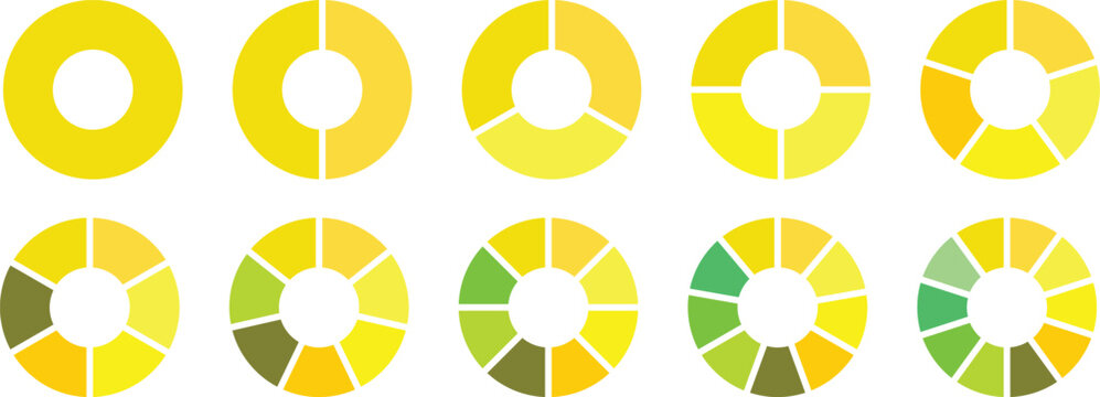 Circle pie chart diagram. 1,2,3,4,5,6,7,8,9,10, sections or steps. Flat process cycle. Progress sectors. Vector 10 eps.