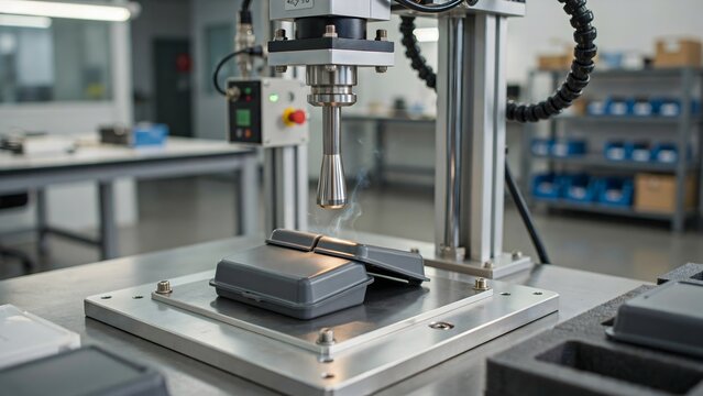 Automated industrial testing machine conducting quality control process in laboratory