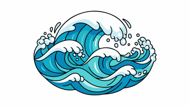 A stylized cartoon wave with various shades of blue and white foam on top