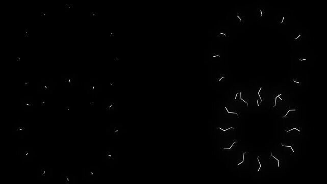 Circle pop up loop fireworks, Glow, celebrate, explosion, ellipse bursting on black background, Luminous circle burst firework explosion animation featuring neon glow lines, loop in 4K resolution.