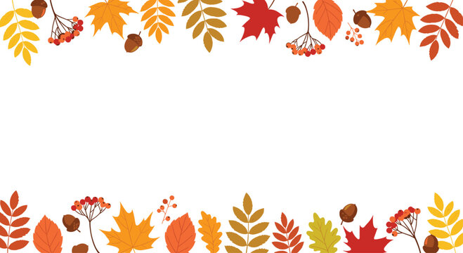 Autumn leaves and red berries create a beautiful frame for seasonal celebrations or thanksgiving messages on a plain white background.