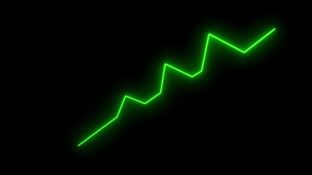 glowing neon zigzag line with upward business arrow concept. Animation of representing down trend motion graphic icon performance.