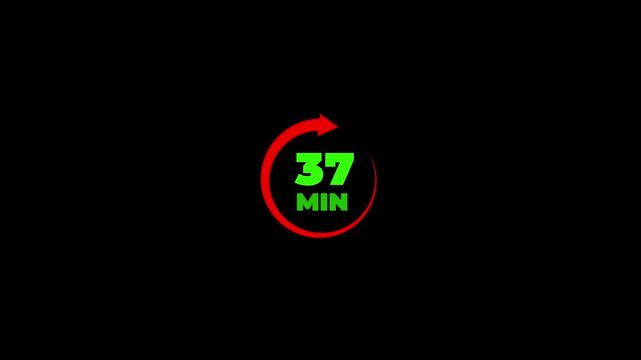 circle arrow refresh icon and 37 min timer icon animation on transparent background .37 Minutes Time Loop Motion Design. Clock, stopwatch, cooking time .