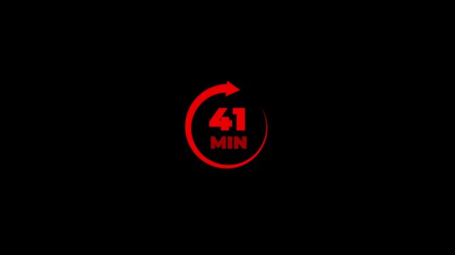 Circle arrow refresh icon and 41 min timer icon animation isolated on transparent background. 41 Minutes Time Loop Motion Design sign.