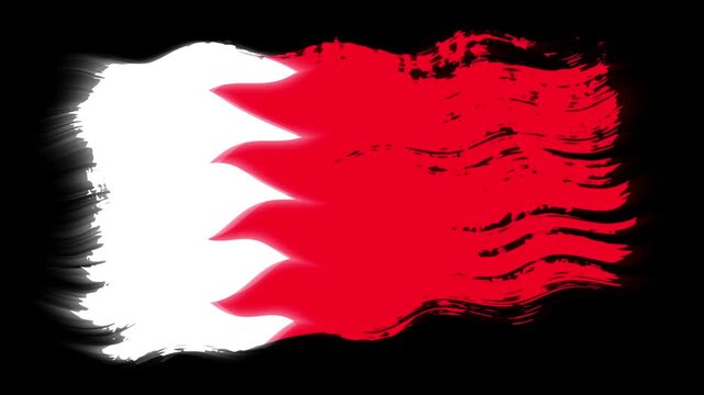 Waving torn Bahrain flag grunge brush burn light leaks, transparent background alpha channel loop full HD