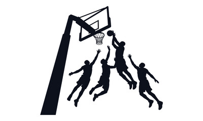 Basketball players jumping for dunk near hoop silhouette © progoz