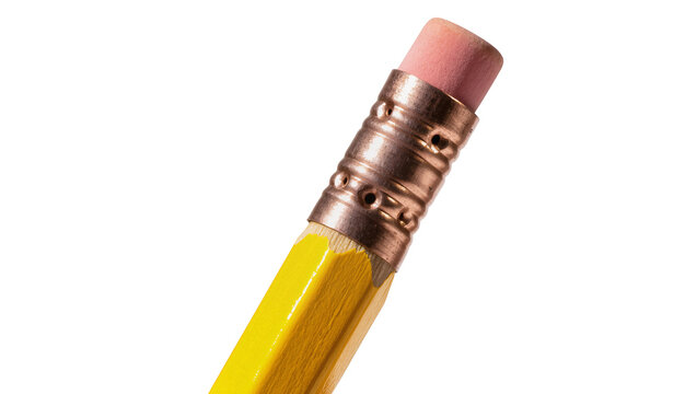 Yellow pencil with pink eraser and metal ferrule