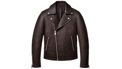 Brown embossed leather biker jacket with silver zippers © Julia