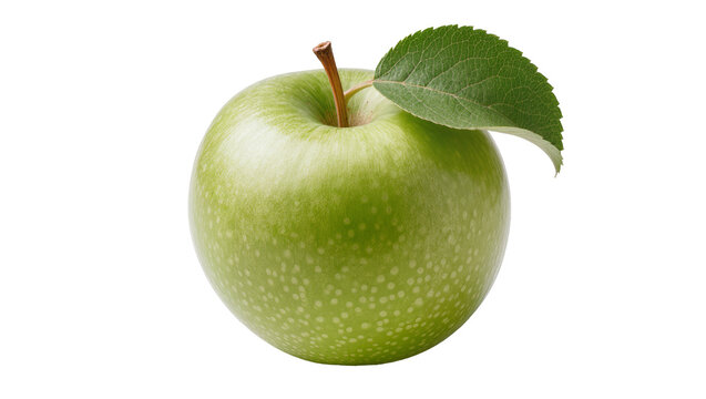 Green apple with stem and leaf