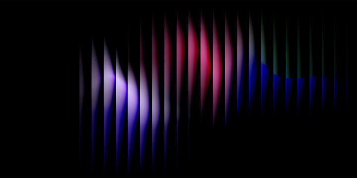 Sophisticated digital art featuring vertical stripes of purple blue and pink light across black background with soft gradients and grainy texture.