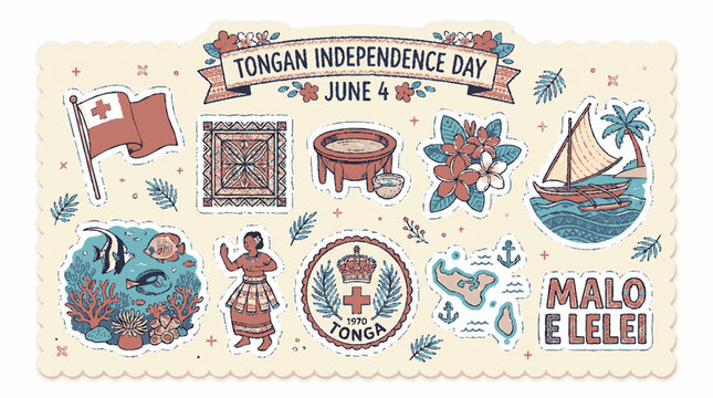 Tongan independence day doodle sticker set
