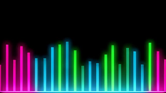 Colorful neon digital audio equalizer bars moving on black background