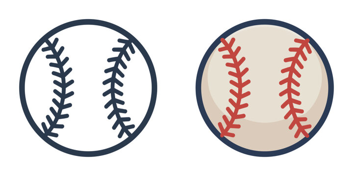 Baseball icon vector illustration, baseball ball with red stitching detail, sports equipment symbol
