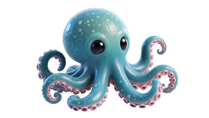 Cute teal octopus with pink suckers and big eyes © Julia