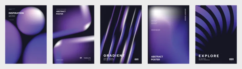 Fototapeten Restaurant Futuristic gradient poster vector collection. Abstract purple blue backgrounds with glowing geometric shapes for cover, banner and digital design.  © TWINS DESIGN STUDIO