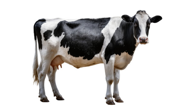 Holstein cow standing, black and white spotted dairy animal