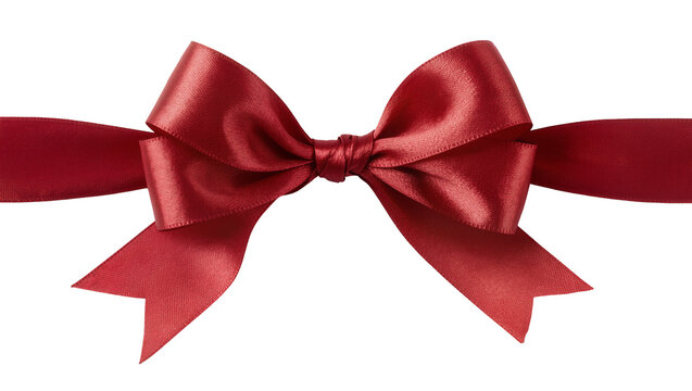 Red satin ribbon bow with flowing tails