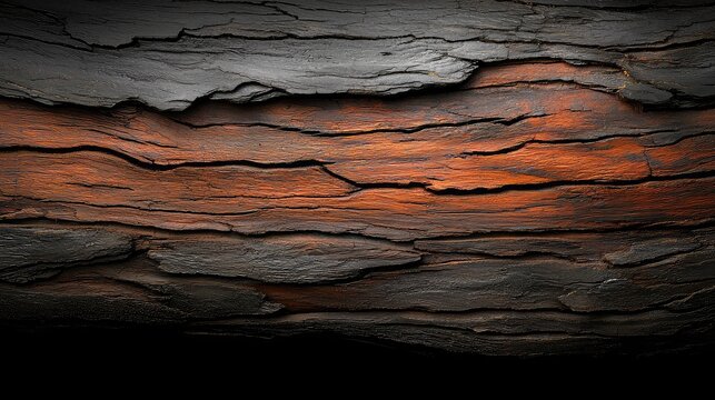 Burnt Wood Texture with Glowing Embers and Charred Bark Detail