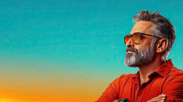 Stylish Middle Aged Man with Beard Wearing Sunglasses