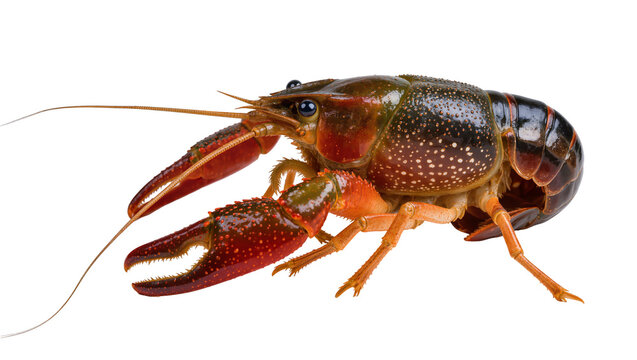 Red swamp crayfish with large claws and antennae