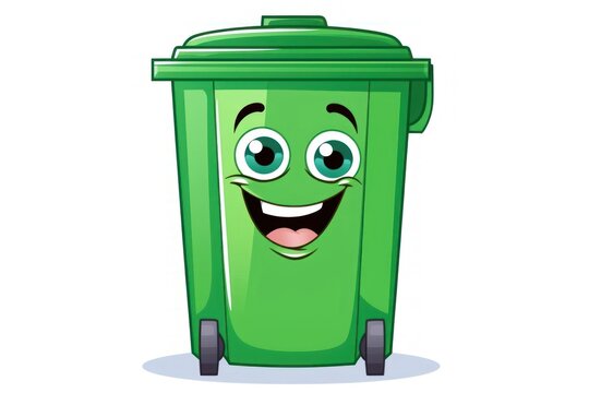 Green recycle bin cartoon white background recycling portrait.