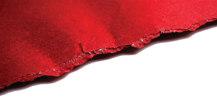 A piece of torn red paper with a rough textured edge for creative design projects
