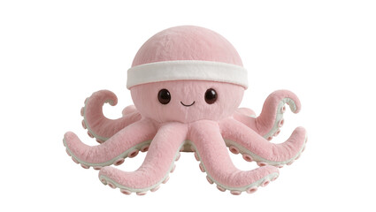 Pink plush octopus toy with white headband and cute face © Luca