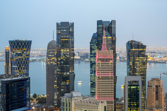 Aerial View of west bay area Doha City. Doha Buildings
