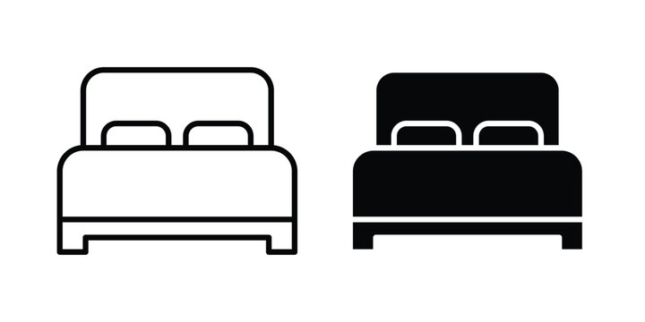 Double bed icon line and glyph bundle