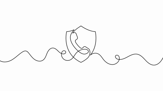 Telephone handset continuous line animation inside a protective shield for secure communication or customer data protection