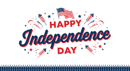 Obraz premium Happy Independence Day typography vector, American flag and fireworks background, Fourth of July patriotic banner for holiday celebrations