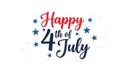 Happy 4th of July patriotic lettering, Independence Day typography with blue stars, American holiday greeting vector on white background © ZINIYAISLAM