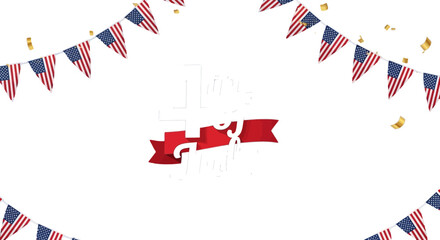 Obraz premium 4th of July Independence Day celebration background, American flag bunting with gold confetti, patriotic USA holiday vector illustration
