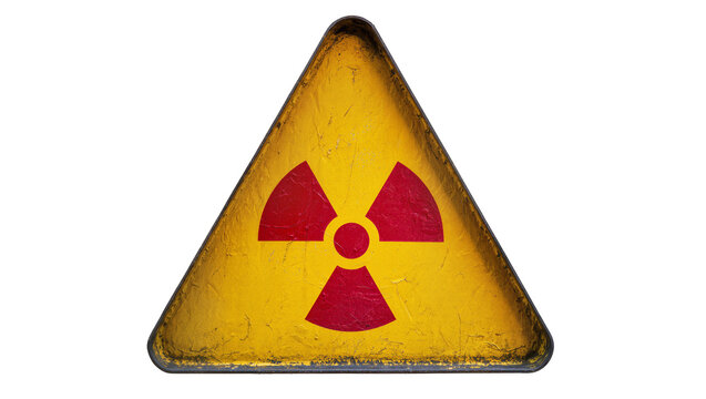 Yellow triangle radiation warning sign with red symbol