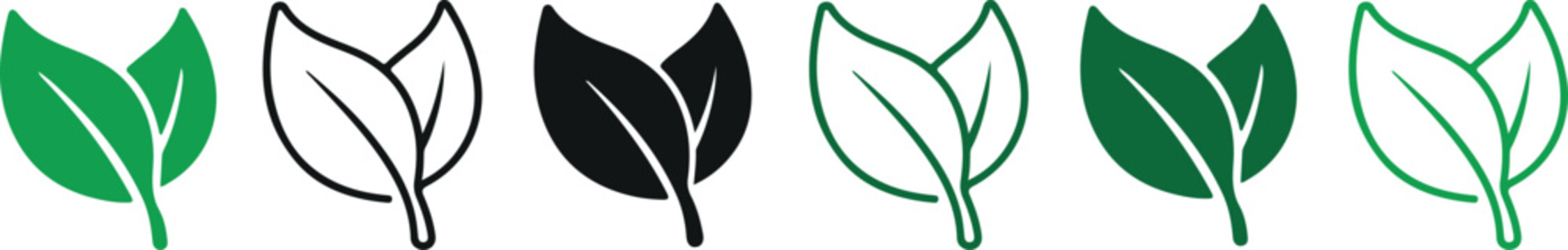 Two leaves icon. Leaf symbol. Nature organic isolated illustration. Vegetarian or vegan label. Green eco logo most effective design