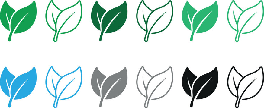 Two leaves icon. Leaf symbol. Nature organic isolated illustration. Vegetarian or vegan label. Green eco logo good concept design