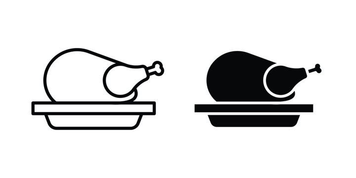 Roasted turkey icon line and glyph bundle