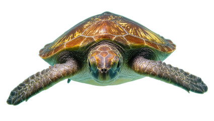 Green sea turtle swimming forward, close-up front view © Julia