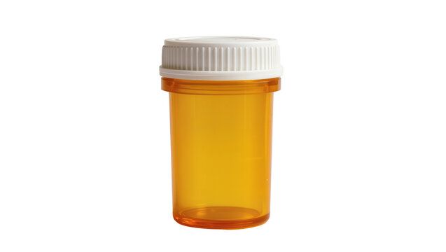 Amber plastic prescription pill bottle with white screw cap