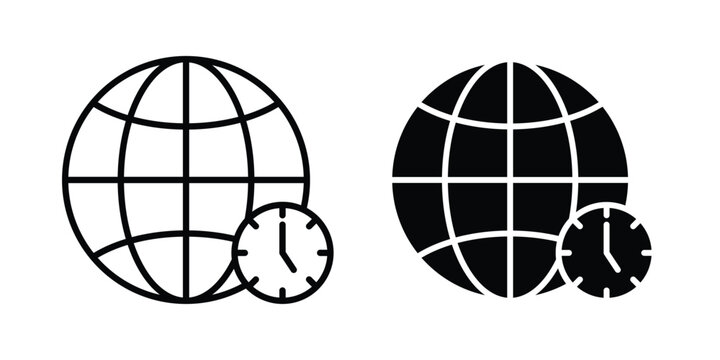 Time zones icon line and glyph bundle