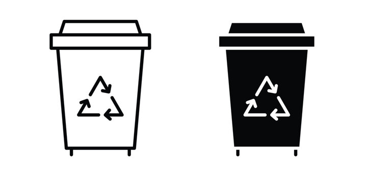 Trash compactor icon line and glyph bundle
