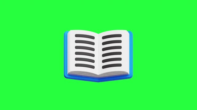 3D Open Book Icon Pop Up Bounce Animation on Green Screen Background